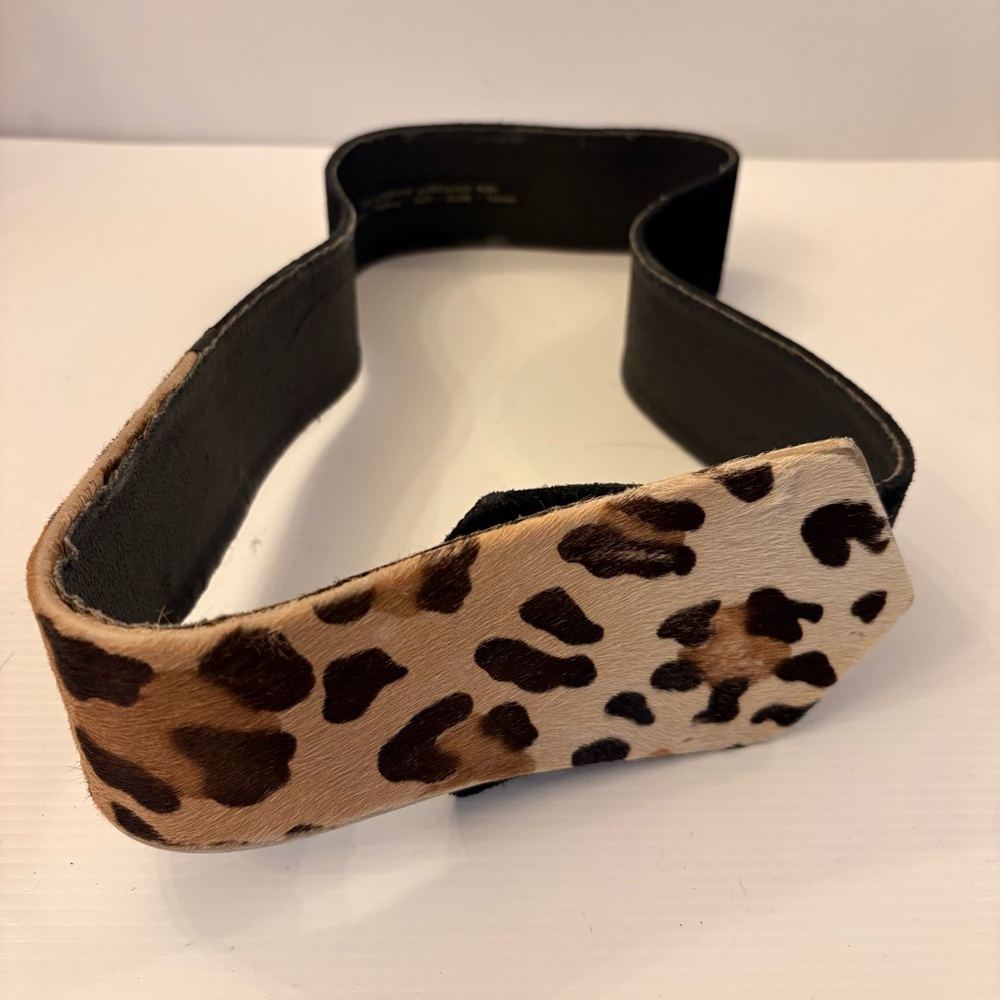 Hair-On Leopard Print Cowhide Women's Belt with Velcro Closure.